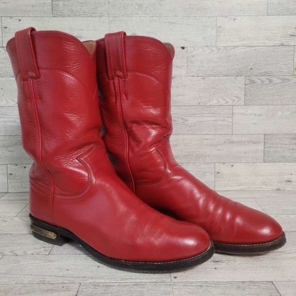 Women's Justin Western Red Leather Rodeo Roper Cowboy Boots Size 6 USA Made